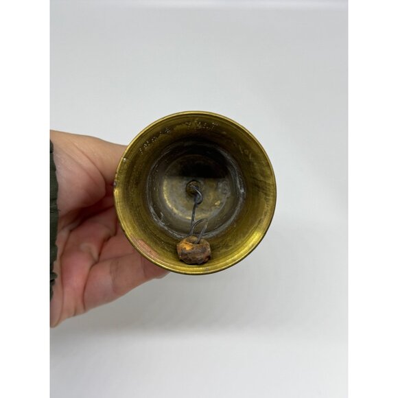 VTG Solid Brass Hand Bell 4.5" Etched Decorative Call Service Wedding Bell Retro - Picture 6 of 7